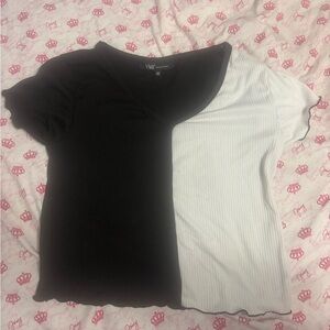 YMI Women's Two-Tone Black and White Tee